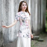 旗袍上衣女夏季改良时尚，短袖中式直排扣唐装，复古日常汉服中式女装