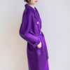 紫色西装领双排扣双面，呢羊毛大衣中长款女系带，宽松手工羊绒外套冬