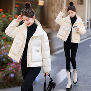 白色短款羽绒服女冬2023年韩版宽松小个子加厚立领面包服外套