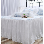 法式韩式青花瓷风景绣花蕾丝，纯棉裙式单双人(单双人)全棉单件床裙床罩床单