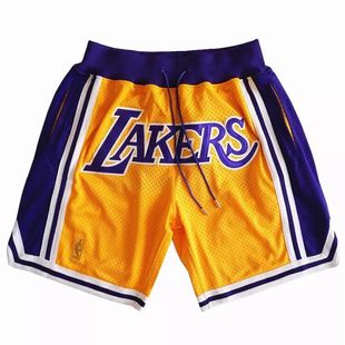 科比同款湖人队复古刺绣口袋版球裤休闲运动短裤宽松大码篮球裤