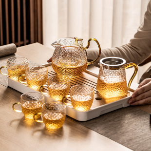 玻璃茶具套装家用泡，茶壶小型茶盘办公室会客花茶，茶壶功夫茶杯喝茶
