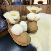羊皮毛一体儿童雪地靴女孩 毛球款公主靴冬季 加厚纯羊毛保暖防滑