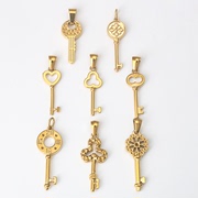 不锈钢个性时尚18K金色多样钥匙吊坠手链项链配饰钛钢DIY饰品配件
