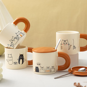 卡通猫咪可爱陶瓷杯子，带盖带勺高颜值公司年会，伴手礼礼盒装