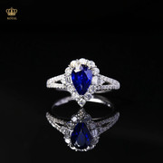 ROYAL珠宝1.51CT蓝宝石戒指18K金钻石镶嵌送女友老婆节日生日礼物