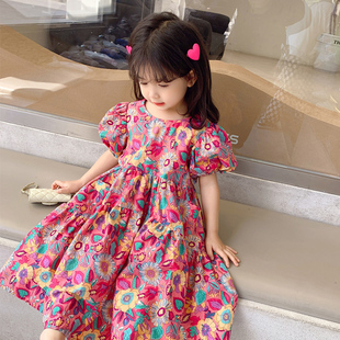 女童碎花连衣裙韩国童装2023夏季儿童短袖纯棉洋气公主棉布裙