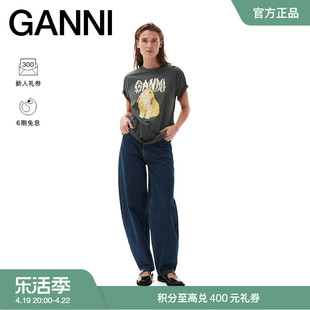 GANNI女装 火山灰色兔子印花灰色圆领休闲短袖T恤衫 T3466490