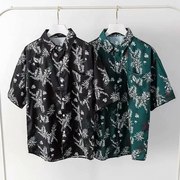 夏季复古翠花衬衣男短袖古巴领vintage衬衫夏威夷宽松情侣外套