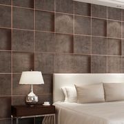 深咖色3d方格子背景墙墙纸卧室客厅，民宿酒店现代简约鹿皮绒壁纸