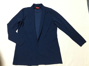 外贸原单t*xm深蓝色，长袖蕾丝边西服，西装中长款开衫外套法式优雅