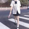 jk制服白色短袖衬衫女学生，韩版宽松夏季中长款日系衬衣外套女上衣
