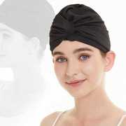 褶皱布料时尚护耳泳帽，女不勒头温泉游泳帽成人长发专用加大显脸小
