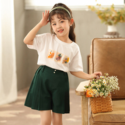 女童短袖T恤短款2023夏季韩版中大童蕾丝休闲洋气白色短袖t