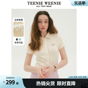 TeenieWeenie小熊2024小个子短袖翻领T恤肌理感木耳边上衣女