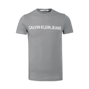 Calvin Klein/凯文克莱男士灰色T恤圆领印花纯棉短袖上衣网球穿搭