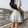 地球店少女减龄海军风白色高腰a字半身裙女夏季薄款百褶短裙