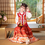 中国风女公主儿童古装，拜年高端明制童加厚涤纶锦鲤红色汉服