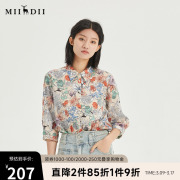 谜底花衬衫2023夏季复古印花纯棉衬衣七分袖，上衣女236mc7089