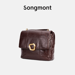 Songmont崧大号巧克力包系列设计师头层牛皮单肩链条小方包