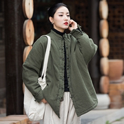 中国风秋冬季棉衣女装，宽松外套棉麻短款文艺，复古夹棉保暖棉袄棉服
