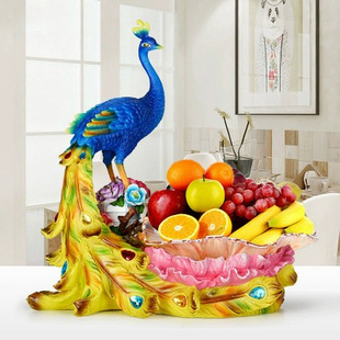 欧式孔雀玻璃水果盘摆件家居，装饰客厅家用创意，糖果盘树脂工艺品