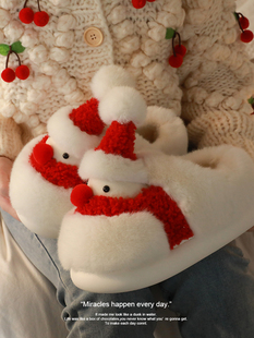 雪人棉鞋女冬季保暖家用居家全包跟棉拖鞋厚底情侣冬天拖鞋圣诞节