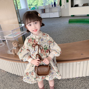 韩国女童风衣外套202s3儿童，立领花朵公主，裙中小童秋冬洋装