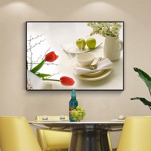 餐桌墙上的装饰画吃饭厅挂画轻奢大气餐厅，饭桌背景墙壁画单幅水果