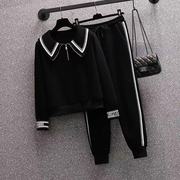 秋季韩版大码女装胖妹妹，洋气时尚减龄显瘦卫衣休闲运动裤两件套装
