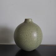 双子商店 中古日本职人作刷毛釉哈蜜瓜色可爱球形陶瓷花瓶摆件