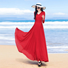 拖地长裙2024夏季红色雪纺，长袖大摆显瘦连衣裙，长款到脚踝超长