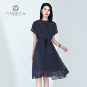 TRIBECA翠贝卡夏季商场同款女士雪纺短袖收腰连衣裙