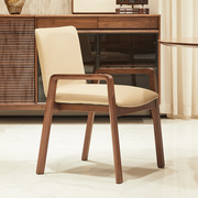 设计师餐椅北美黑胡桃木扶手书椅家用原木真皮茶椅意式轻奢高背椅