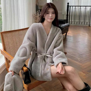 韩国皮毛一体毛毛外套女冬季气质系带，收腰显瘦麂皮绒皮草上衣