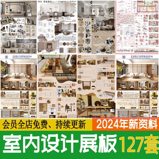 2024现代室内设计ps展板，排版家装住宅工装，民宿餐厅模板psd素材