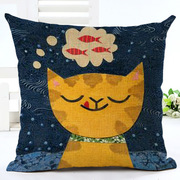 卡通可爱猫咪印花抱枕棉麻，枕套靠背家用沙发靠垫ins卧室靠枕