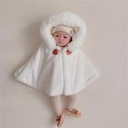 ins2023冬装韩版婴儿毛绒，加厚连帽披风斗篷宝宝，外出保暖防风外套