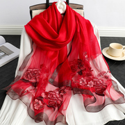 真丝丝巾女薄款妈妈高档大红色纱巾，婚礼喜婆婆配旗袍，披肩结婚围巾