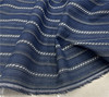 日本进口藏蓝底色白蓝黑线竖条纹，色织亚麻面料，民族风外套上衣布料