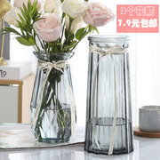 两件套北欧玻璃花瓶透明水养富贵竹百合客厅干鲜花插花瓶摆件