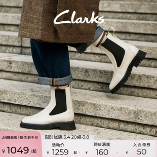 Clarks其乐潮思系列女鞋冬季英伦风粗跟切尔西靴中筒短靴