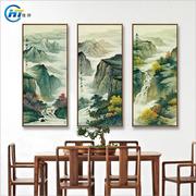 新中式客厅装饰画餐厅沙发背景，墙壁画风油画玄关三联挂画