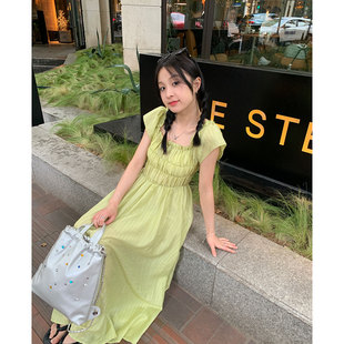 三木社法式气质方领中长款显瘦连衣裙夏季甜美花边裙子2023