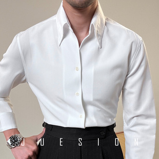 JUESION 气质纯白色衬衫男长袖春季垂感衬衣休闲商务抗皱寸衣