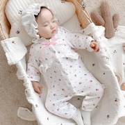 idea婴童装新生女宝宝空气棉连体衣春秋婴儿女童单排扣哈衣爬爬垫