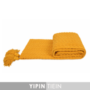 兿品姜黄色搭巾ins手工粗毛线针织流苏毯北欧沙发毯儿童仿搭巾