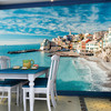 3d北欧地中海壁纸欧式客厅，沙发电视背景，墙纸现代简约海景壁画墙布