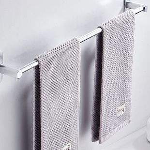 毛巾杆免打孔卫生间加长浴室凉双杆壁挂毛巾架厕所单杆厨房太空铝