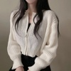 韩国chic秋冬法式小众拉链圆领宽松收腰短款针织衫毛衣外套上衣女